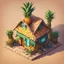 Placeholder: create a pineapple into cartoonist hut style model isometric top view for mobile game bright colors render game style desert house style