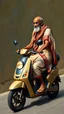 Placeholder: Hieronymus Bosch style , Gandhi wearing a an Arabic scarf on electric scooter 4k