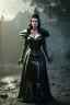 Placeholder: lisa ann as evil queen in black leather gown, cleavage, angry, stern look, unreal 5, octane render,cinema4d, dynamic lighting, dramatic lighting, 4k, redshift render, highly detailed, hyper realistic