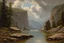 Placeholder: Cloudy day, lake, rocks, 2000's sci-fi movies influence, friedrich eckenfelder, and pieter franciscus dierckx impressionism paintings