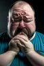 Placeholder: Fat man crying with a mask on
