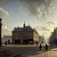 Placeholder: People walking on a street, Paul Delvaux style, odd, naïf, paranoic, photorealism