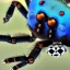 Placeholder: close up of a large hairy blue spider smiling and playing chess, photorealistic, blender render, wide angle lens, 4k, two birds, jungle,