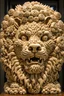 Placeholder: a chinese lion head sculpture that is made of only mushrooms and fungi