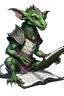 Placeholder: kobold from dungeons and dragons, grey diamond - shaped scales, big magic book