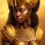 Placeholder: young african woman, short dark hair with golden highlights, ancient ((Egypt)),whole body, ancient armor, lion, golden jewelry, kente, flames as clouds, magnificent, majestic, highly intricate, incredibly detailed, ultra high resolution, complex 3d render,