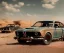 Placeholder: Realistic image. Mad max car. BMW 4 series, 2023 . woman in the foreground. 4k resolution, intricate details, ornate details, soft lighting, vibrant colors, mad max background