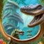 Placeholder: beautiful, stunning paleoart of masosaurus with alligator head, eel body and fins, swimming underwater, coral reefs, plants, in the style of eleanor kish, davide bonadonna, julius csotony, fabio pastor, wide field of view, Masosaurus, photorealistic, illustrative, digital art, 8k resolution, detailed matte, painting, artwork, deviantart