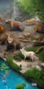 Placeholder: 3d Isometric render, Detroit zoo animal exhibit, ultra realistic, very detailed, 16k