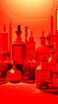 Placeholder: An orangish red laboratory with vials in Rayonism art style