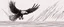 Placeholder: flying eagle diving to the bottom right trailing graphic lines and lost feathers, vector