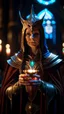 Placeholder: portrait of female illithid priest with bright aura carrying goblet signaling you to obey your master, inside hall in mountain, shot on Hasselblad h6d-400c, zeiss prime lens, bokeh like f/0.8, tilt-shift lens 8k, high detail, smooth render, down-light, unreal engine, prize winning