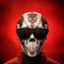 Placeholder: Midjourney style of detailed and intricate skull wearing red sunglasses| wearing cosmonaut suit| portrait and science fiction theme| aurora lighting| nebula and stars| stunning environment| volumetric lighting| vibrant