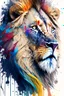 Placeholder: "lion", clean design, art station, splash of colorful paint, contour, ((solid white background)), gazing into camera, hyperdetailed intricately detailed, unreal engine, fantastical, cinema lighting, intricate detail, splash screen, complementary colors, fantasy concept art, 8k resolution, DeviantArt masterpiece, watercolor, paint dripping