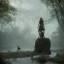 Placeholder: giant statue wornderfull woman abandoned between moutain, swamp, water, glass, fog, highly realistic, highly detailed, intricate, 8k