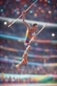 Placeholder: cartoonish man psychedelic pole vaulting in the Olympics ,,bokeh like f/0.8, tilt-shift lens 8k, high detail, smooth render, down-light, unreal engine