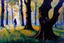 Placeholder: Trees, forest, gothic horror films inflience, one distant person, paul cezanne, and alfred stevens impressionism paintings