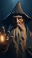 Placeholder: Crafting a terrifying 8K depiction of an evil old wizard with big nose rising hand up ,His presence exudes an unsettling aura of malevolence, instilling fear in all who behold him.