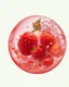 Placeholder: strawberry, orange, apple in water drops, transparent background