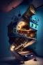 Placeholder: Upside down House made of music instruments cinema lighting