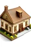 Placeholder: casa con techo tipo cabaña, con apariencia urbana , techo color cafe, un solo piso de altura, estilo realista