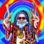 Placeholder: hippie Santa playing electric guitar psychedelic peace sign