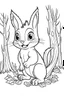 Placeholder: cute coloring page, sketch style, cute baby squirrel in the wood, cartoon, white and black, withe background, no shadows, outline.