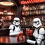 Placeholder: bar conversation at Quark's bar between two woman stormtrooper without helmet, drinking Bloody Mary
