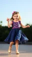 Placeholder: a pretty 5 years old girl with blue eyes and nice dress dancing and playing joyfully