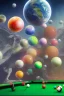 Placeholder: 2 Aliens are playing pool and laughing. the balls on the table are planets. The main ball is planet earth. High resolution, 3d render and 8k