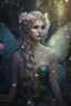 Placeholder: Pink dress,Sparkling fairy wings,Very long golden hair,Fairy crown,pointed ears,elven ears,fairy wings,water lilies,sparkling,glittering,flowers,blossoms,golden crown,light pink dress