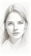 Placeholder: A beautiful face of white woman white on a light grey canvas background, pencil sketch drawing style