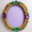 Placeholder: oval picture frame in purple with green mardi gras and yellow on light background