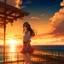 Placeholder: girl anime style sunset beach hotel