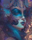 Placeholder: centered detailed portrait of a masked woman wearing a venetian mask, vibrant peacock feathers, intricate, elegant, highly detailed, digital painting, artstation, smooth, sharp focus, illustration, illuminated lines, outrun, vaporware, intricate venetian patterns, cyberpunk darksynth, by audrey kawasaki and ilya kuvshinov and alphonse mucha