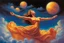 Placeholder: A woman having a beautiful dream floating on a cloud painted by Jeff Easley. concept art, mid shot, intricately detailed, color depth, dramatic, 2/3 face angle, side light, colorful background