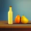 Placeholder: still life bottle half fruit