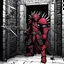 Placeholder: [wii No More Heroes style with thick lines] Now he knew why Tarascus had come so subtly to his door, and later had fled so swiftly. The king had unlocked his door, and, somewhere in these hellish pits, had opened a cell or cage that held some grim monstrosity. Now the thing was emerging from the cell and was again advancing up the corridor, its misshapen head close to the ground