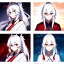 Placeholder: Clear focus, 8k, beautiful lighting, vibrant colors, fox girl, white hair, long hair, vibrant red eyes, ponytail, messy hair, hair in between the eyes, miko