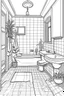 Placeholder: Outline art, house interior design, bathroom with toilet and shawer, no shading, no lines, cartoon style, --ar 9:11