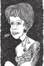 Placeholder: Carol Burnett bobblehead doll in an undersized bikini breaking the space-time continuum silver ink drawing on gold paper