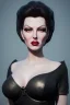 Placeholder: Lana Turner as evil queen in black leather, leather, busty, cleavage, angry, stern look. character design by cory loftis, fenghua zhong, ryohei hase, ismail inceoglu and ruan jia. unreal engine 5, artistic lighting, highly detailed, photorealistic, fantasy