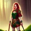 Placeholder: Halfling, woman, full body, red braid hair, adventurer, green eyes, magic, Lilith, smooth