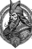 Placeholder: black and grey bearded middle aged long haired celtic symbol decorated armored with helmet and spear celtic warrior