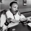 Placeholder: Martin Luther King Jr. eating pizza at a Denny's restaurant