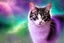 Placeholder: A hyper-realistic ,A purple cat walking in space, the space is colorful, a fairy tale look, the cat is smiling, Photo Real, HOF, full size, practicality,manufacturability,performance, (((realism, realistic, realphoto, photography, portrait, realistic, elegant, charming, apocalyptic environment, professional photographer, captured with professional DSLR camera, trending on Artstation, 64k, ultra de