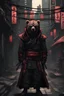 Placeholder: cyberpunk city alley samurai with bear mask