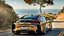 Placeholder: A sleek with livery (((BMW Chiron))), its contours and details perfectly captured in a (((cinematic view))), zipping along a winding road under a beautiful blue fresh morning sky