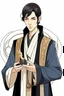 Placeholder: young male alchemist wearing a robe and black hair in art deco style