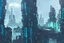 Placeholder: Day, Cyberpunk buildings near the mountains, concept art, sci-fi, tendency to impressionism influence, realistic painting